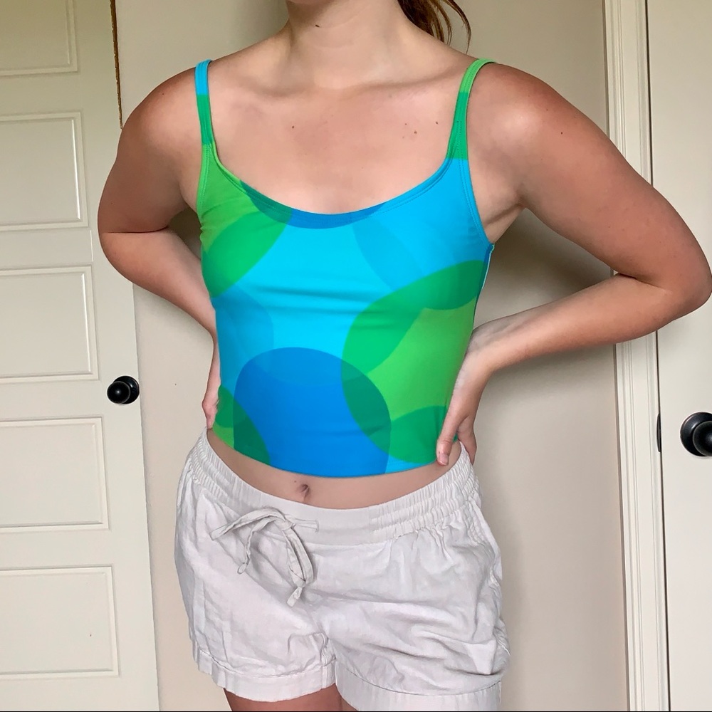 VTG Y2K Neón Green / Blue Swimsuit Crop Top